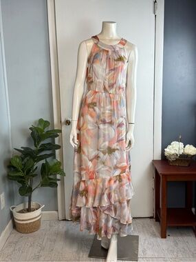 Calvin Klein Pastel Multi Floral Sleeveless Maxi Dress